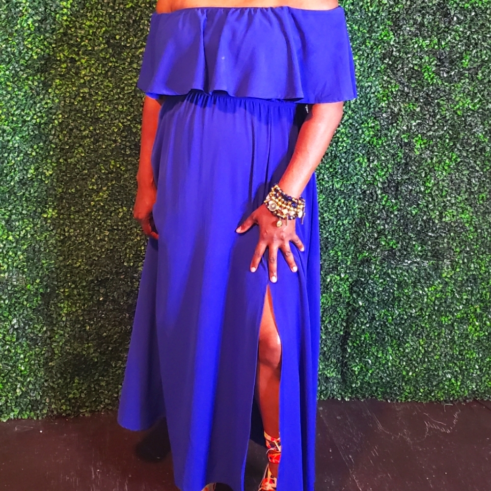 Off shoulder royal blue dress